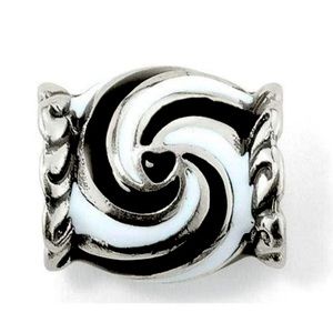 Brighton Black and White Swirl Love Heart Bead in Silver (no bracelet)